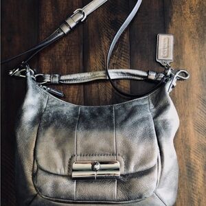 Coach Silver Leather Kristin Hobo Shoulder Bag w/ green lining No. H1182-18810